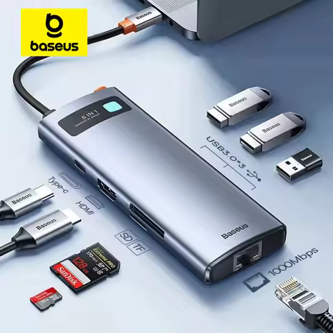 Baseus 4K 60Hz USB C Hub Type C to HDMI SD TF Ethernet Port PD 100W Fast Charging USB 3.0 Adapter fo