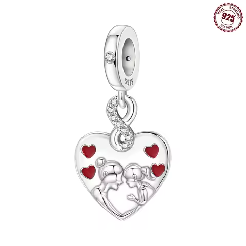 S925 Sterling Silver Infinity Mother Daughter Heart Charm Forever Love Best Friends Pendant Fit Brac