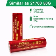 Vapcell P50 21700 5000mah 15A 25A 3.7V Li-ion Rechargeable Battery Protected