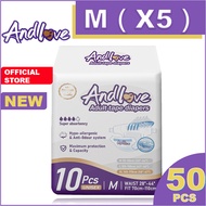 ANDLOVE Adult Diapers M(5Packs/50Pcs) Adult Tape Diaper, Leak-Proof