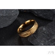◐∈Stylish and beautifully eroded lucky Roman numerals ring Stainless steel tri-color men's