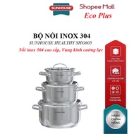 SUNHOUSE HEALTHY SHG605 304 Stainless Steel Pot Set, High quality 304 stainless steel pot, Stainless