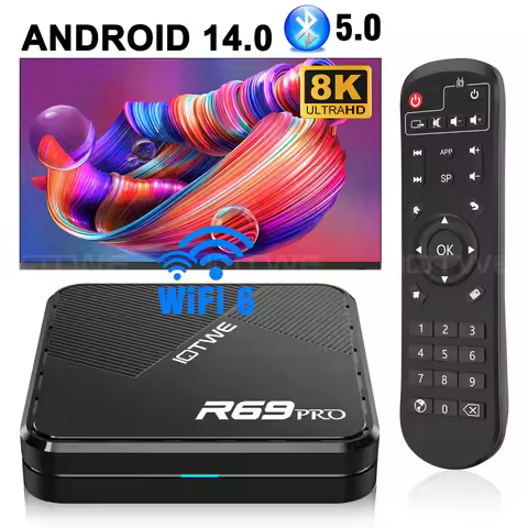 R69 PRO Smart Android 14 TV Box 4GB 128GB Support 8K HDR Video Dual WiFi 2.4G/5G BT5.0 HDMI Media Pl
