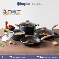 Simplus 7Pcs Cookware Set 24cm Fry Pan/24cm Soup Pot/28cm Wok/18cm Sauce Pot Non Stick Coating Periu