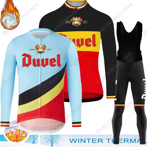 2024 Duvel Belgium Cycling Jersey Set Winter Beer Clothing Suit Long Sleeve MTB Bike Road Pants Bib 