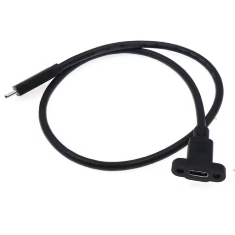 30-100cm Type C Male to Female Extender Cord Data Charging Cable with Ear Screw Fixation Panel Mount