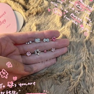 Exquisite Full Diamond Earrings Sweet Cool Cute kt Cat Earrings Niche Pink Bow Earrings 1.11