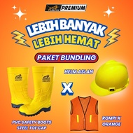 [ECONOMIC PACKAGE] ASLAN PREMIUM PVC Safety Boots + ASLAN Yellow Sliding Helmet + Orange Project Ref