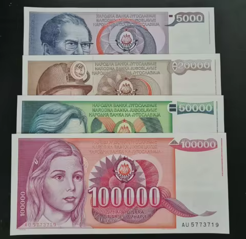 1985-1989 Yugoslavia 5000-100000 dinars Original Notes UNC PMG (Fuera De uso Ahora Collectibles)