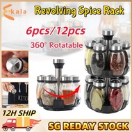 【SG】360° Rotatable Spice Rack Spice Rack Kitchen Spice Rack with 6/12 Bottle Rack Spice Rotating Sea
