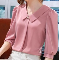 Áo Sơ Mi trung niên nữ U30 U40 U50Áo Kiểu chiffon Tay Ngắn Dáng Rộng HT _ Thời Trang Trung Niên