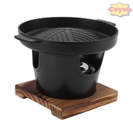 CEYOU Mini BBQ Grill, Wooden Trivet Burner Stove Hibachi Grill, Portable Wood Aluminum Alloy Black S
