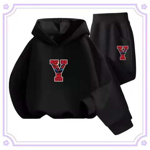 Alphabet Print Fashion Hoodie + Pants Disney Marvel Spider-Man Casual Sports Boys Hoodie Fall Kids G