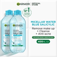 [Bundle of 2] Garnier Makeup Remover Micellar Water (400mlx2) - Blue Salicylic| For Oily, Acne Prone