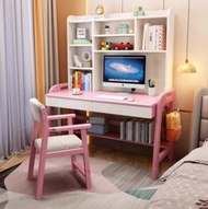 全城熱賣 - 實木書桌書架一體寫字桌 電腦桌（粉色書桌+B扶手椅）（尺寸：100*60*155cm）#H257021075