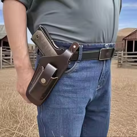 High quality Leather Holster with Spare Pouch Fits Colt 1911 Springfield Ruger Remington RIA ATI Cit