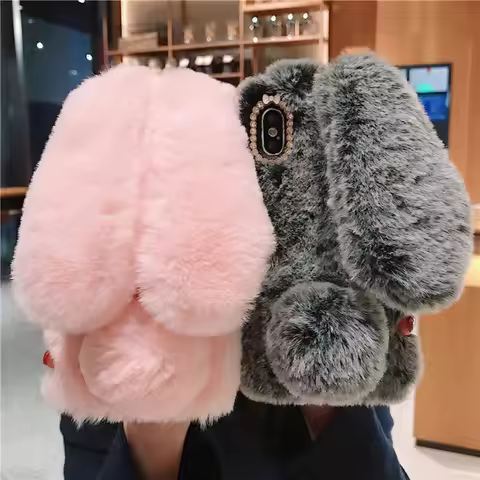 Fluffy Rabbit Silicone Bunny Plush Phone case For Huawei Mate 30 Pro lite honor 20 S 7A 8A Y6 Y5 Y7 
