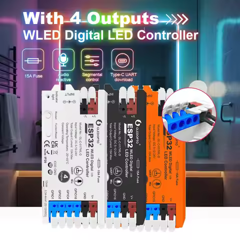 ESP32 WLED Controller 017WL-D 4 Channel 15A Fuse Level Shifter UART Download DIY Dynamic Light Mode 