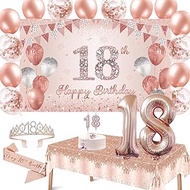BRT Bearingshui 18th Birthday Party Decorations Supplies Rose Gold, Number 18 Balloons Candle with T