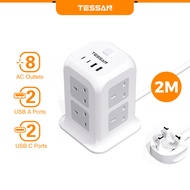 TESSAN Extension Plug Power Strip with USB 2m Extension Cord Multi Plug Adapter with 8 Outlets