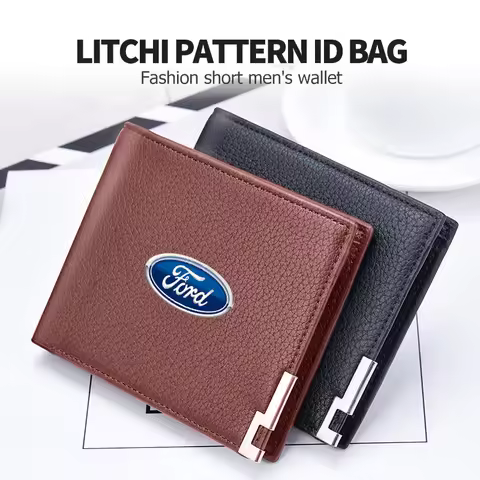 Litchi Pattern Purse Leather Coin ID Card Zipper Wallet For Ford Focus mk2 mk3 mk4 Fiesta Ranger Mon