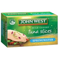 JOHN WEST WILD CAUGHT TUNA SLICES IN SPRINGWATER 125GM