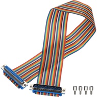 MECCANIXITY 1 Pcs IDC Rainbow Wire Flat Ribbon Cable DB37 Male to DB37 Female 19.7 Inch Length 2.54m