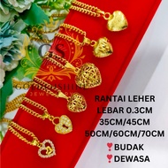 LV EMAS KOREA HIGH QUALITY SADUR 24K 916 (BUDAK/DEWASA) NECKLACE RANTAI LEHER LIPAN GAJAH LOKET PANJ