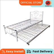 P2U ED KATIL SINGLE BUJANG PUTIH/Single Metal Bed with Pull Out Bed Frame/ Katil Bujang Besi / Katil