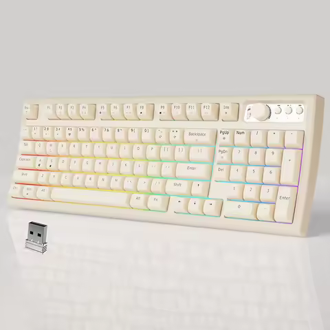 EWEADN V97 Cute Creamy Keyboard, Bluetooth/2.4GHz Gaming Keyboard Wireless with RGB Backlit, Recharg