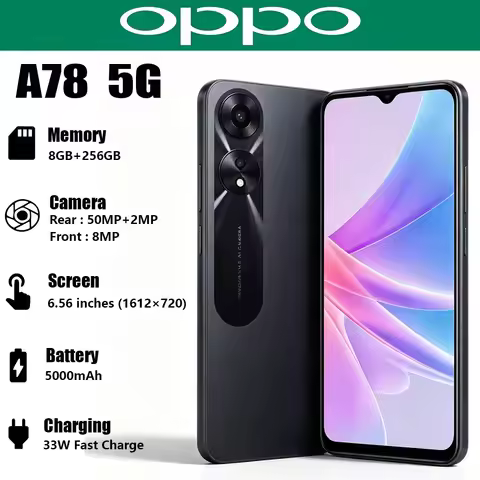 New OPPO A78 5G Global Version Mobile Phone 6.56" 90Hz Big Screen 5000mAh Battery 33W Fast Charge Du