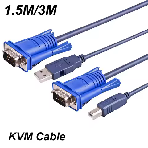1.5M/3M 5/10FT Feet 2 in 1 USB 2.0 Type A To B 4Pin KVM Standard VGA SVGA 15 Pin Switch Cable For PC