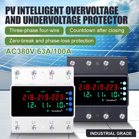 AC380V 3 Phase 4-Wire Voltage Protector Relay 63A 100A Adjustable Phase Loss Zero-break Overcurrent 