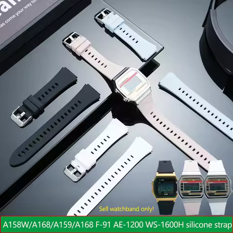 18mm convex silicone watchband for Casio A158W/A168/A159/A168 F-91/F-108 AE-1200/1300 WS-1600H serie