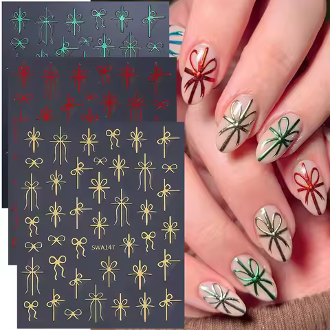3/6pcs Christmas Nail Art Stickers 3D Snowflake Bow French Line Design Decals DIY Self-Adhesive New 
