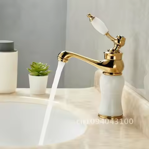 Gold Bathroom Faucet Brass and Jade faucet Bathroom Basin faucet Faucet Gold Faucet Basin Mixer Sink