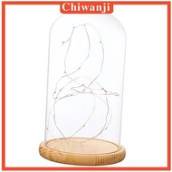 [Chiwanji] Battery Operated LED Bedside Table Lamp with Warm Fairy Lights Glass Cloche with Wooden Base