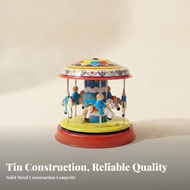 Tinplate Carousel Mini Carousel with Horse Figures Model Horse Ornament Compact Giftable for Collect