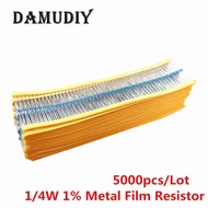 5000pcs/Lot 1/4W 1R~22M 1% Metal Film Resistor 100R 220R 1K 1.5K 2.2K 4.7K 10K 22K 47K 100K 100 220 