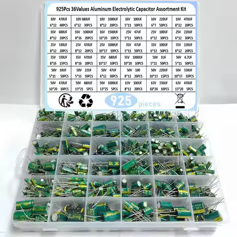 36Values Green High-Frequ Aluminum Electrolytic Capacitor Assortment Kit 1uF 4.7uF 10uF 22uF 47uF 10