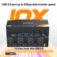USB3.0 KVM Switch 3 Monitor 3 Computer Displayport HDMI,Triple Monitor KVM Switch 8K@60Hz 4K@144Hz f