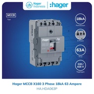 MCCB HAGER 3P 3 PHASE 18KA 63 AMPERE 63A HDA063P - TRALA