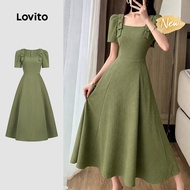 (New Arrival) Lovito Elegant Dress Bow Front Ruffle Hem Zipper Spring/summer Olive Green Dress for W