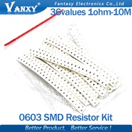 36valuesX20pcs=720pcs 0603 1ohm-10Mohm SMD Resistor Kit Assorted Kit 1% component diy samples kit ne