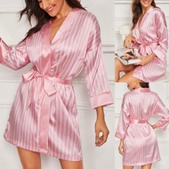 Sexy Temptation Lace Striped Lace Robe Bathrobe Stripes Lace Nightgown