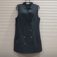 [38/M] epanouir法式系列黑色雙排扣長版無袖西裝背心外套 38號M號 秋冬外搭 百貨公司專櫃品牌