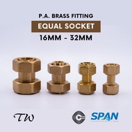 TW PA Pipe Fitting Brass Equal Socket - 16mm/ 20mm/ 25mm/ 32mm (Watermark/ SPAN)