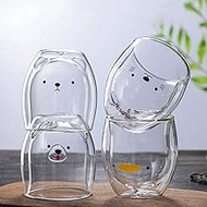 MOOVGTP 4Pcs Cute Coffee Mugs, Bear Duck Cat Tea Cup Double Wall Glass Mugs Milk Cup for Office and