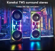 Speaker Bluetooth V8 Extra Bass Dual Light RGB Transparan / Music Box Nirkabel Stereo Super Bass