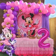 Pink Disney Set Minnie Mouse Head Foil Balloons Garland Arch Kit Gold Latex Balloons Girl Birthday B